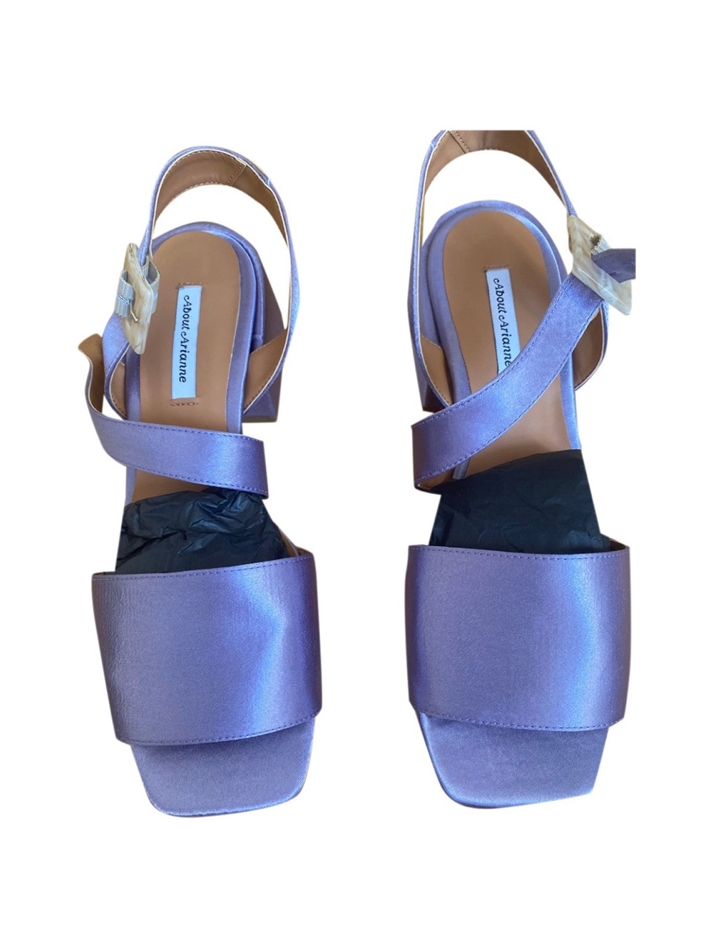 Lavender Satin Square-Toe Strappy Sandals